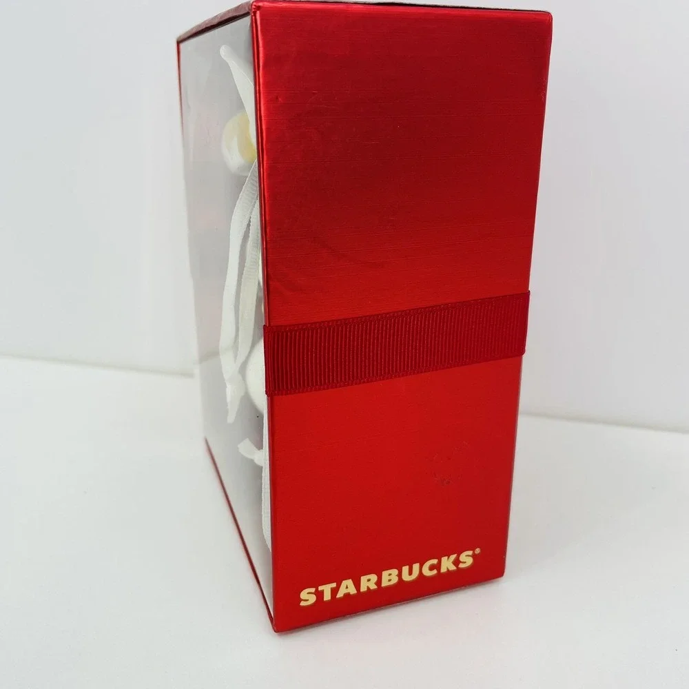 Starbucks 2012 Holiday Ceramic Ornament Set Fox Nutcracker Snowman White‎ Gold